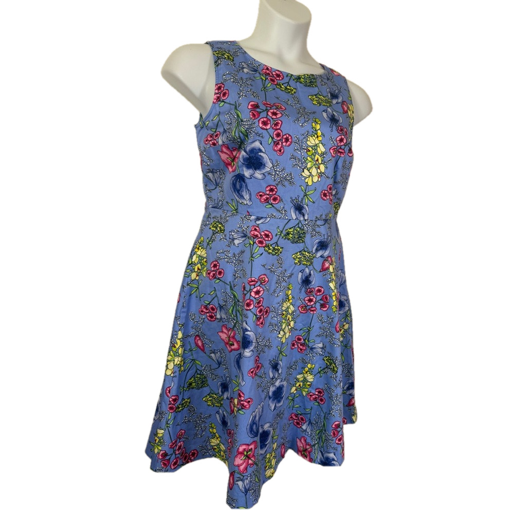 Talbots Blue with Red and Yellow Floral Sleeveless Midi Dress SKU0361 - Picture 3 of 10